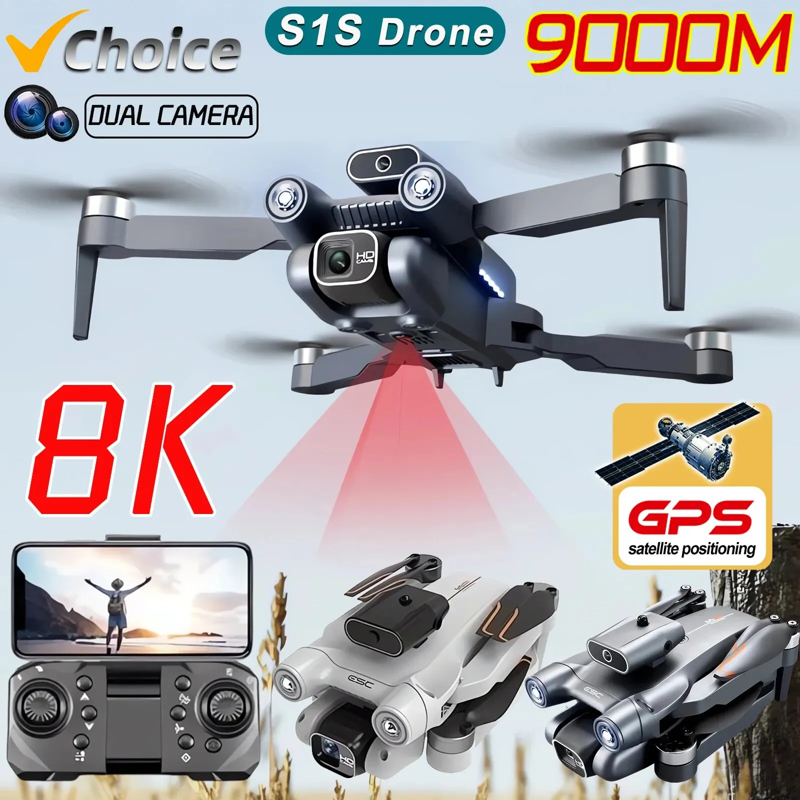 Drone Camera 4K - โดรนติด GPS 5G S1S ใหม่กล้องโดรน8K มอเตอร์ไร้แปรงถ่านไร้แปรงถ่านสำหรับมืออาชีพโดรนกล้อง
